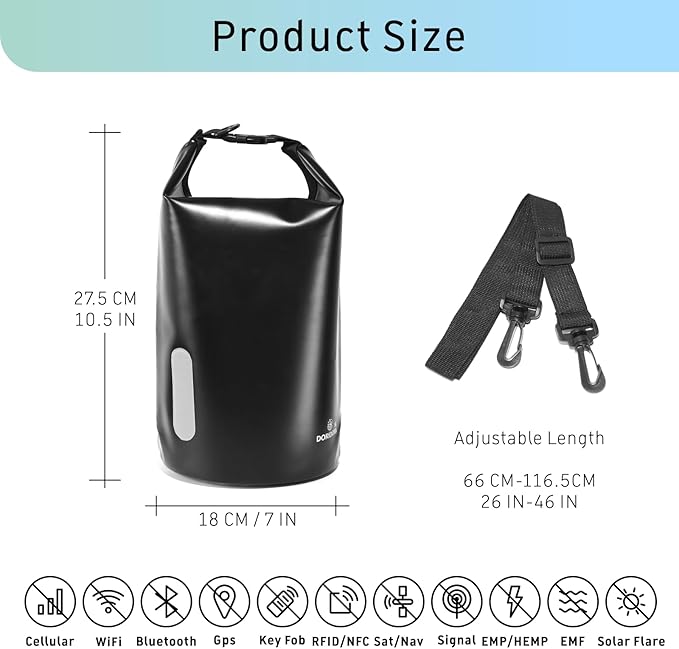 EMP Proof Faraday Bags - Black 5L Waterproof EMP Protection Faraday Bag, RFID Signal Blocking Shield EMP Bag For Electronic Products Security, Protect Data Devices From Hacking, Tracking