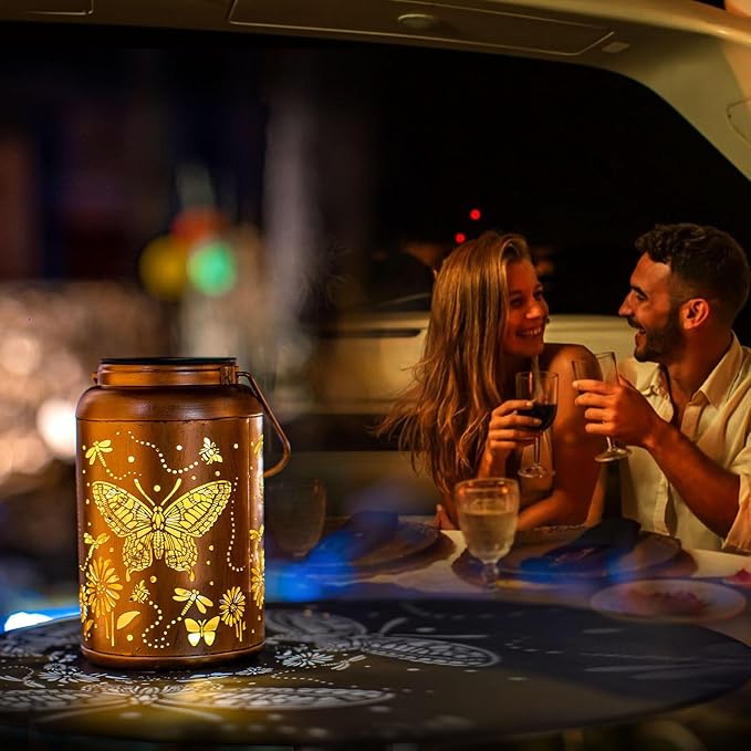 Solar Lanterns Outdoor Butterfly Hanging Solar Lights Butterfly Christmas Gifts for Women Mom Metal Lantern Waterproof LED Decorative Garden Light for Yard Patio Front Porch Outside Gardening Décor