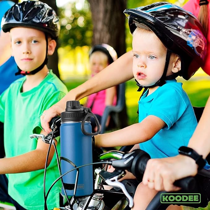 koodee 16 oz Water Bottle Stainless Steel Double Wall Vacuum Insulated Water Bottle for School Wide Mouth Flask with Leakproof Spout Lid (Royal Blue)