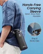 Coolflask 40 oz Water Bottle with Strap, Insulated Metal Water Flask with Straw & Spout Lids, Stainless Steel Double Wall Vacuum, Keep Cold 48h Hot 24h, Leak Proof & Non-BPA, Magic Black