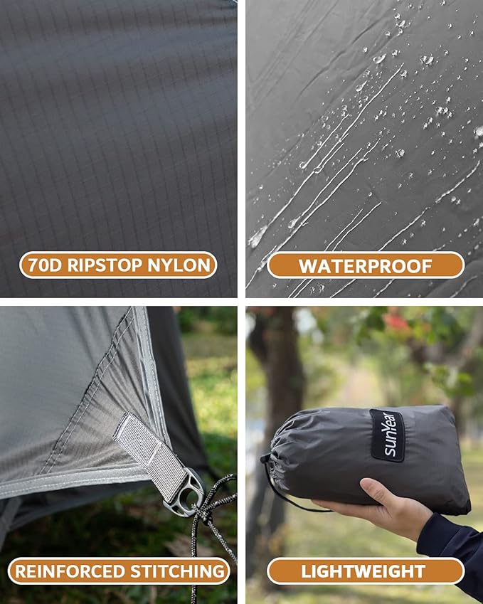 Sunyear Hammock Rain Fly Waterproof - Premium Hammock Tarp with Doors to Stay Warm and Dry in All Seasons | Portable and Lightweight Camp Rain Fly with All Installations Included | 11 Ft / 2lbs