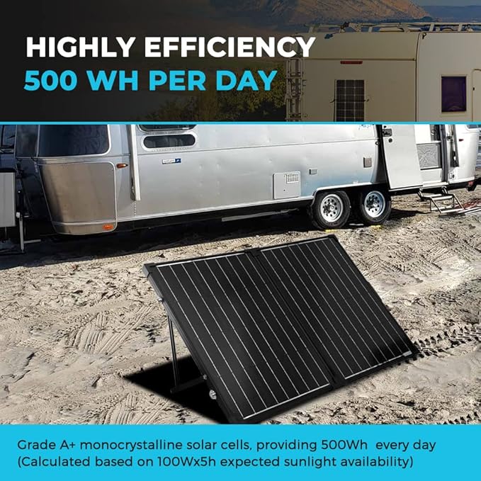 Renogy 100 Watt 12 Volt Portable Solar Panel for Power Station, Foldable 100W Solar Panel Suitcase with Adjustable Kickstand, Solar Charger for RV Camping Off Grid System,Black