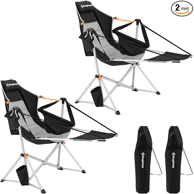 KingCamp Hammock Chair with Footrest, Swinging Portable Folding Camping Chairs for Adults MAX 440lbs Heavy Duty Foldable Oversized Rocker with Cup Holder Pillow for Outdoor Beach Patio Sport Lawn