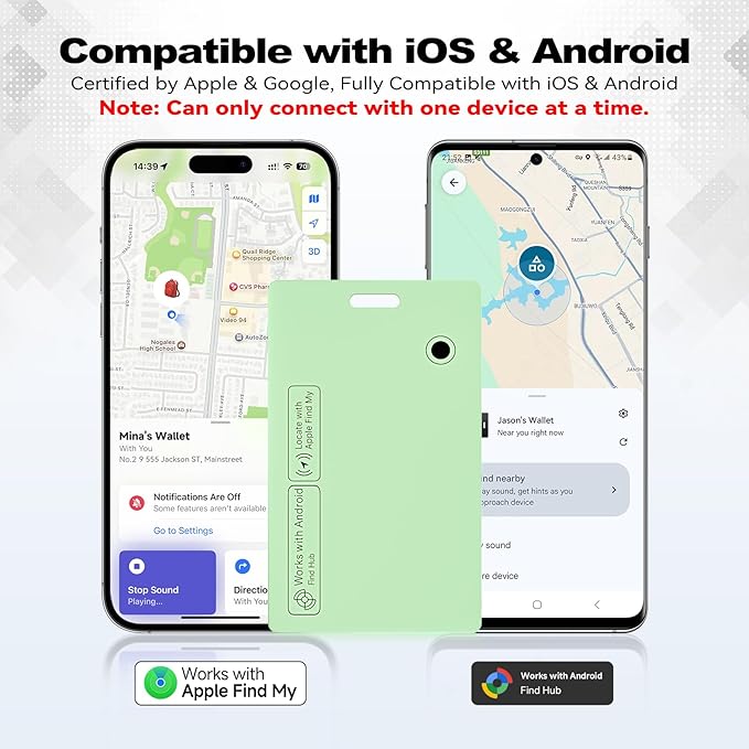 Dual Platform(Both iOS&Android) Rechargeable Air Tags Wallet Tracker Card, Smart Wallet Finder, Compatible with Apple Find My & Google's Find Hub, Item Locator, Wireless Charging (Green-1 Piece)