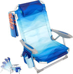 #WEJOY Folding Beach Chair for Adults, 4-Position Aluminum Lightweight Beach Chair, Low Sands Chairs with Shoulder Strap, Cup Holder and Padded Headrest, Supports 265lbs for Lawn