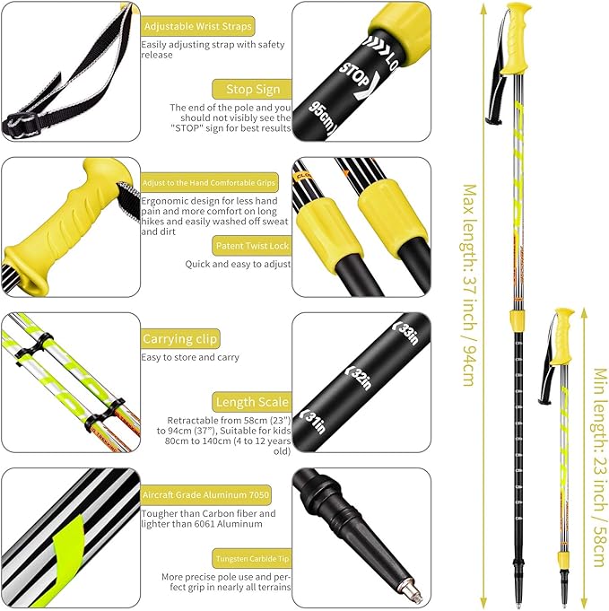 Hiking Poles for Kids - Ultralight Nordic Walking Sticks - Telescopic Child Trekking Poles Collapsible 2 Pack