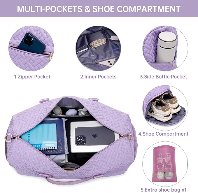 Duffle Bag for Travel, Weekender Bag with Shoe Compartment, Carry On Overnight Bag for Women with Toiletry Bag, Gym Bag with Wet Pocket, Hospital Bags for Labor and Delivery Beige