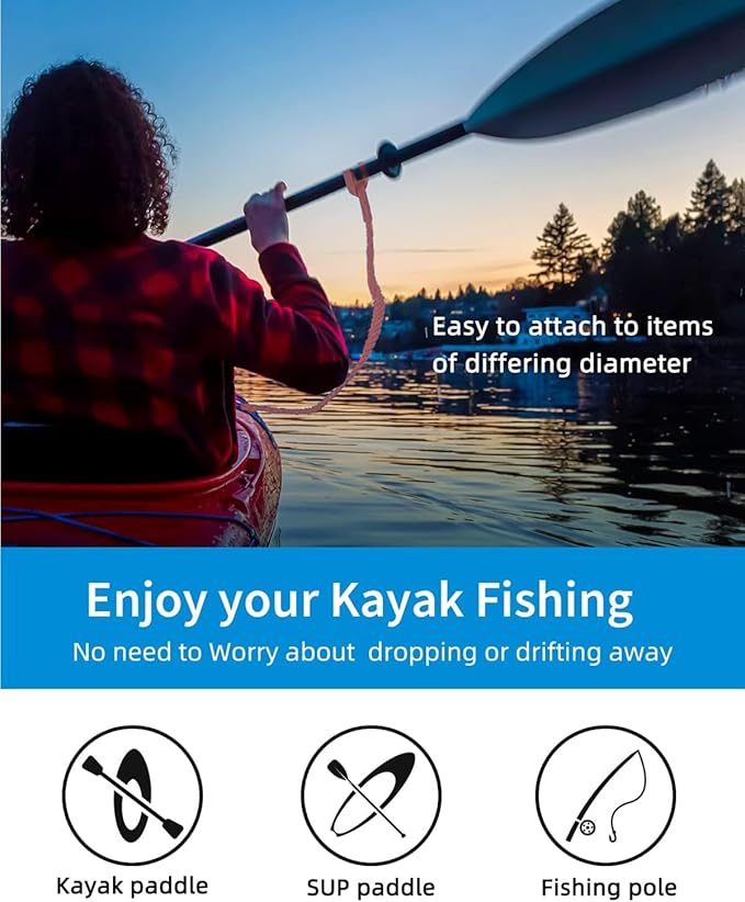 OCEANBROAD Kayak Paddle Leash Stretchable Strap Lanyard Rope for SUP Kayaking Boating Canoeing Fishing Pole Rod 4-7 Feet