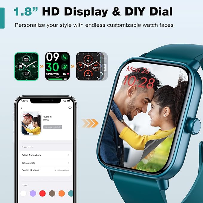 Fitpolo Smart Watch for Men Women,1.8” Touchscreen, Bluetooth Call, Alexa Built-in,24/7 Heart Rate,SpO2 Monitor,Step Counting,Sleep Tracking, IP68 Waterproof Fitness Tracker Watch for Android iPhone