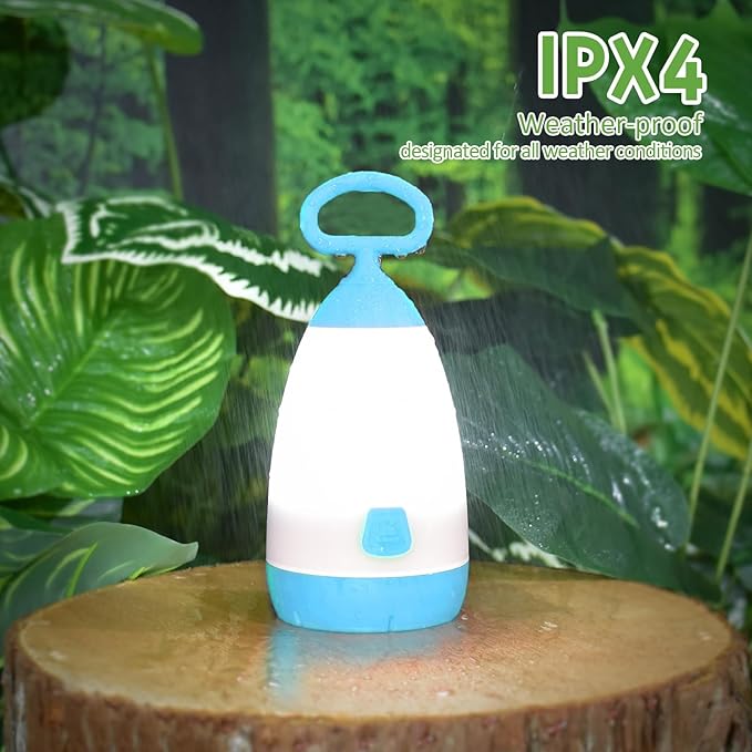 Kids Camping Lantern & Night Light Battery Powered (AAA Included), 360° Eye-Safe Light, IPX4 Waterproof with RGB Modes Portable for Outdoor, Emergency & Bedtime, Gift for Children (Blue)