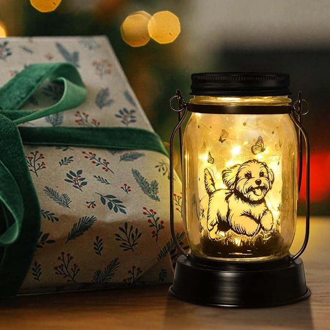 Maltese Dog Gifts for Women/Men Maltese Solar Lanterns Birthday Dog Lovers Lantern Pet Loss Dog Memorial Lights Solar Garden Decoration for Yard, Patio,Backyard,Porch Torches Light