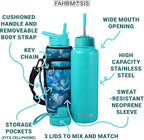 40 Oz Water Bottle with Strap Stainless Steel Sports Water Bottle with 3 Lids (Straw, Chug and Flip Lid) Insulated Leak Proof Metal Jug for Men & Women - Teal