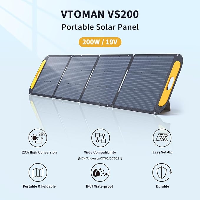 Vtoman 3096Wh Solar Generator with 200W Solar Panel & Extra Battery Included, 1800W (Peak 3600W) LiFePO4 Battery Power Station for Power Outages, RV, Camping, Emergencies