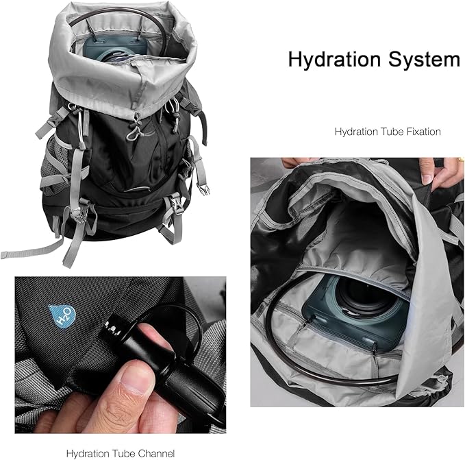 60L Lightweight Internal Frame Backpacking Hiking Backpack with Rain Cover for Men Women, Large Camping Backpack, Black