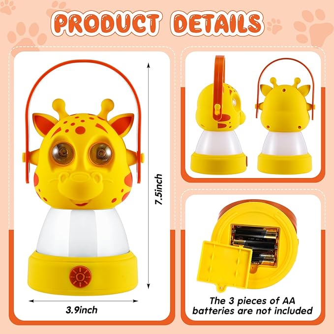 VIHOSE 2 Set Animal LED Camping Lantern and Headlamp 4 Pcs Animal Themed Camping Equipment Room Nightlight Battery Powered Night Light for Emergency, Hurricane, Lightweight Tent Lamp