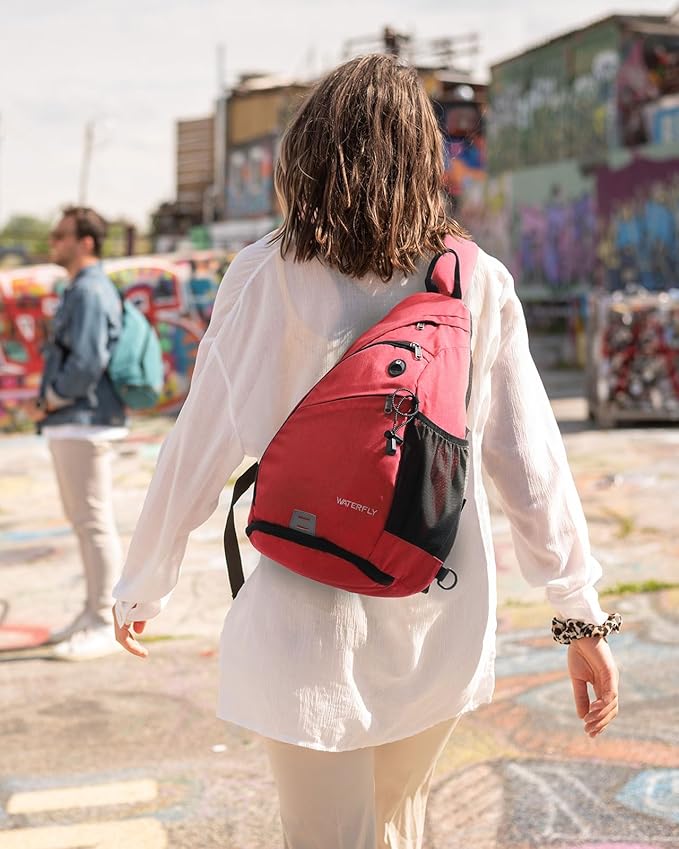 WATERFLY Sling Bag Crossbody Backpack: Over Shoulder Daypack Casual Cross Chest Side Pack (Large, Red)