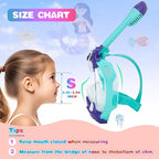 Full Face Snorkel Mask for Kids 4-16, 180 Degree Panoramic View Snorkeling Set Anti-Fog Anti-Leak, Foldable Dry Top Snorkeling Gear for Kids