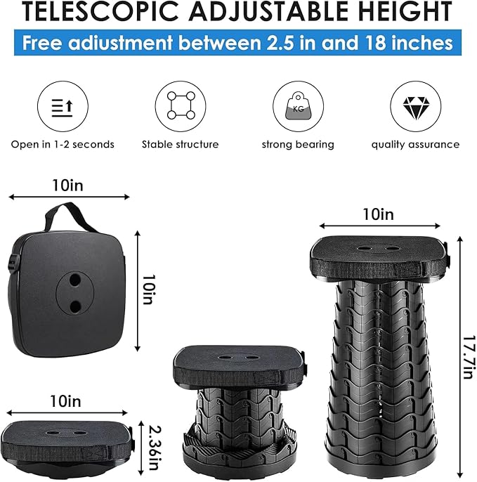 Collapsible Stool - Lightweight Folding Stool, 485lbs Capacity, Portable for Adults, Camping, Fishing, Hiking, Outdoor, Travel