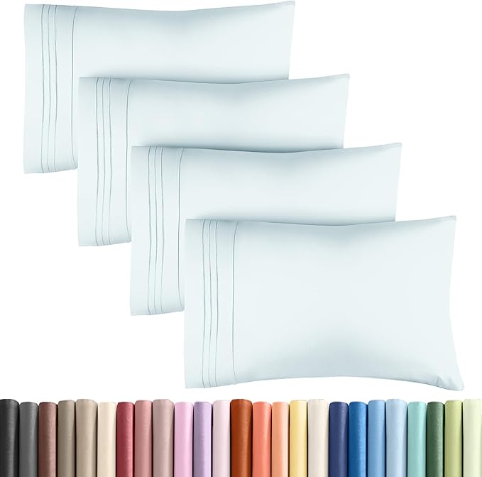 Pillowcases - Ultra Soft Hotel Quality Pillowcase Covers - Comfy, Cozy & Wrinkle Free - Shrinkage and Fade Resistant - Machine Washable Pillow Protectors - (Queen, Ice Blue, 4 Piece Set)