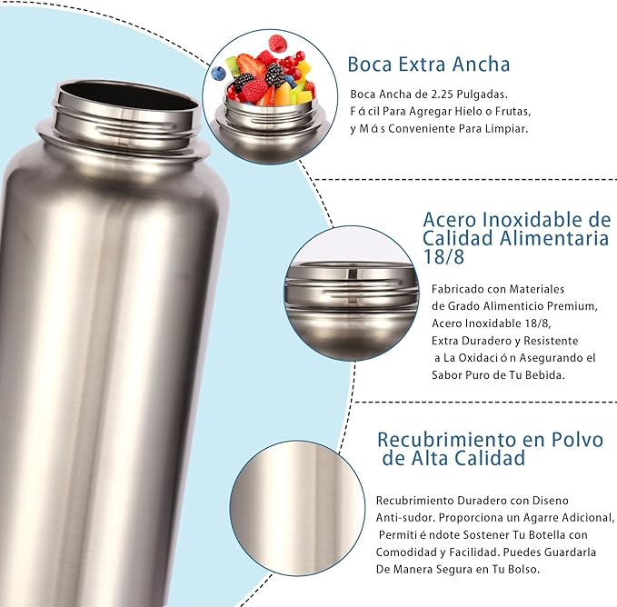 Volhoply Insulated Water Bottles Bulk 8 Pack, 40 oz Stainless Steel Sports Bottle with Paracord Handle & Spout Lid, Vacuum Metal Travel Water Cups with Wide Mouth,Reusable Large jug(Silver,8 Set)