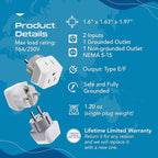 Ceptics Schuko Germany, France Plug Adapter, Dual Input - Ultra Compact Light Weight - Usa to Russia, South Korea Travel Adaptor Plug - Type E/F (3 Pack)
