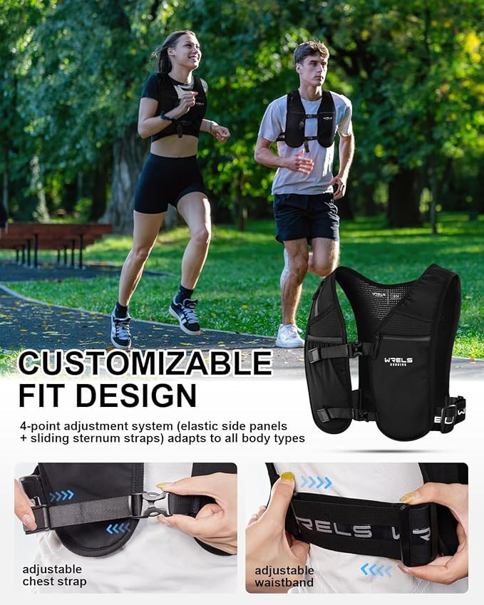 Running Vest with Running Water Bottle,Adjustable Reflective Hydration Vest with Waterproof Phone Holder for Women Men,Lightweight Water Vest for Outdoors
