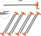 Cheardia 10 Pack Tent Stakes Heavy Duty, 9.75 Inch Yard Stakes Non-Rust Metal Tent Pegs Ground Stakes Tent Spikes for Camping Patio, Garden, Canopies, Grassland, Outdoor,Orange