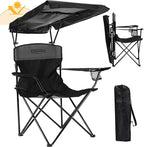 YOUNG WOOD Portable Camping Chair Beach Chair with Shade Canopy, Fold Lightweight Oversized for All, Easy to Open and Close Without Installation, Side Pocket Design for All Outdoor Activities，Black