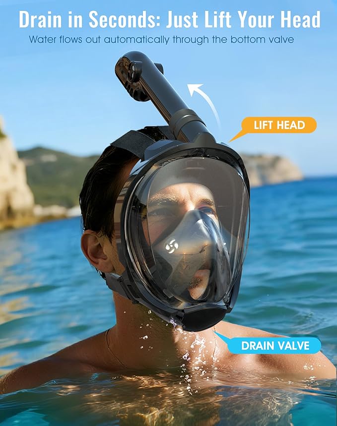 Greatever G2 Full Face Snorkel Mask with Latest Dry Top System,Foldable 180 Degree Panoramic View Snorkeling Mask with Camera Mount,Safe Breathing,Anti-Leak&Anti-Fog
