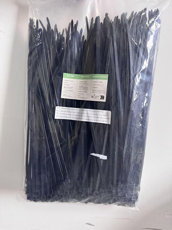 XINGO 1000 PCS Black Zip Ties 12 Inch, 60 LBS Tensile Strength, Self-Locking Nylon Plastic Nylon PA66 Wire Ties for Indoor and Outdoor Use