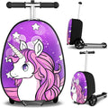 Baotree Scooter Suitcase for Kids, 2 in 1 Ride-on Luggage with Flash PU Wheels, Adjustable Handle & TPR Non-Slip Grip, Foldable & Lightweight, Ages 5-12