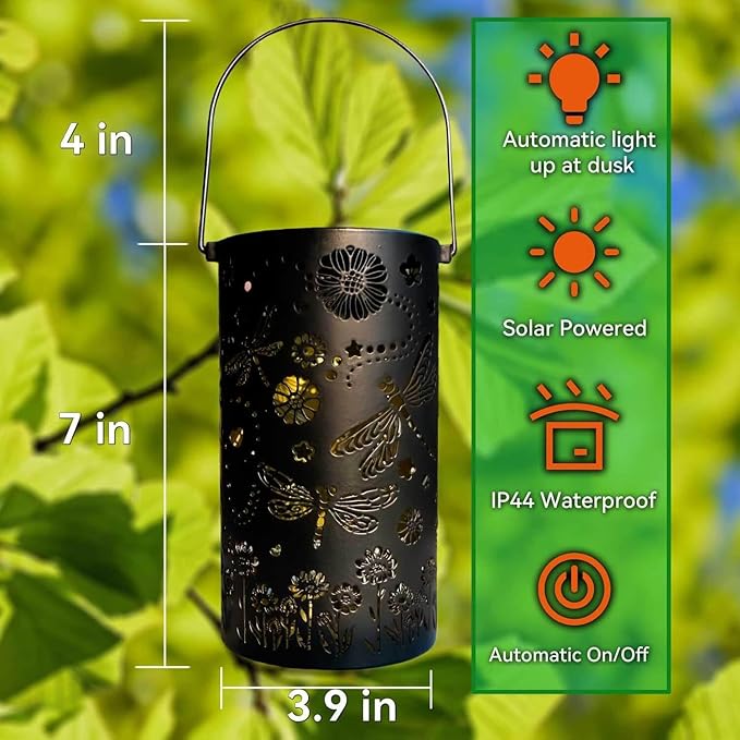 Solar Lanterns Outdoor Waterproof Garden Lamp Décor, Birthday Gifts for Women Mom Grandma, Hanging Metal LED Dragonfly Solar Lights for Yard Patio Decoration