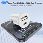 USB C Car Charger for iPhone 17 16 15 Pro Max,40W Dual Port USB-C & USB-A Car Fast Charging Adapter, 2X3FT C to C Cable & A to C Carplay Cable for iPhone 17 16 15 Series/iPhone Air, iPad, Samsung-Blue