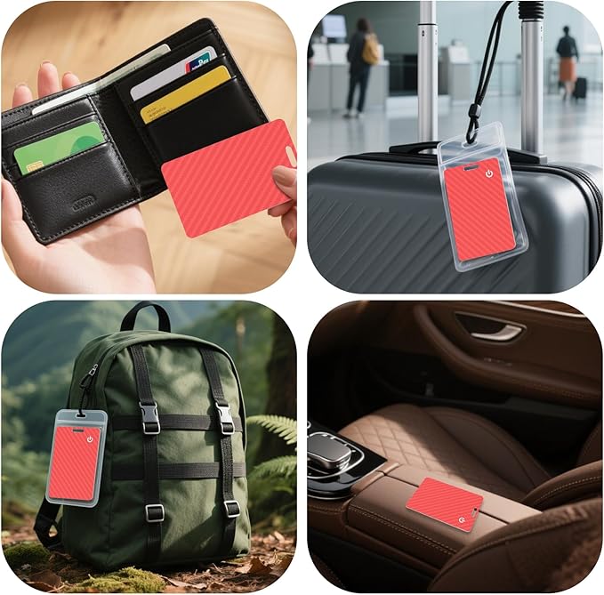 Wallet Tracker Card, Slim Rechargeable Bluetooth Item Locator, Smart Finder Compatible with Apple Find My for Wallet, Luggage, Passport, IP68 Waterproof (iOS Only) (Carbon Fiber Red)