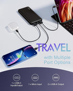 Miady 2-Pack Portable Charger, Slim 10000mAh Power Bank Travel Battery Pack 3 Outputs 2 Inputs Compatible with iPhone 17/16/15/14/13 Galaxy S24/22 iPad Android etc (2 White)
