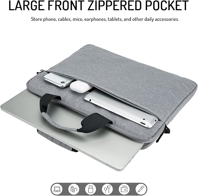 15.6-16 Inch Laptop Sleeve Shoulder Bag Notebook Chromebook Computer Carrying Case Compatible with 15.6 inch Acer Asus Dell HP Thinkpad, Gray