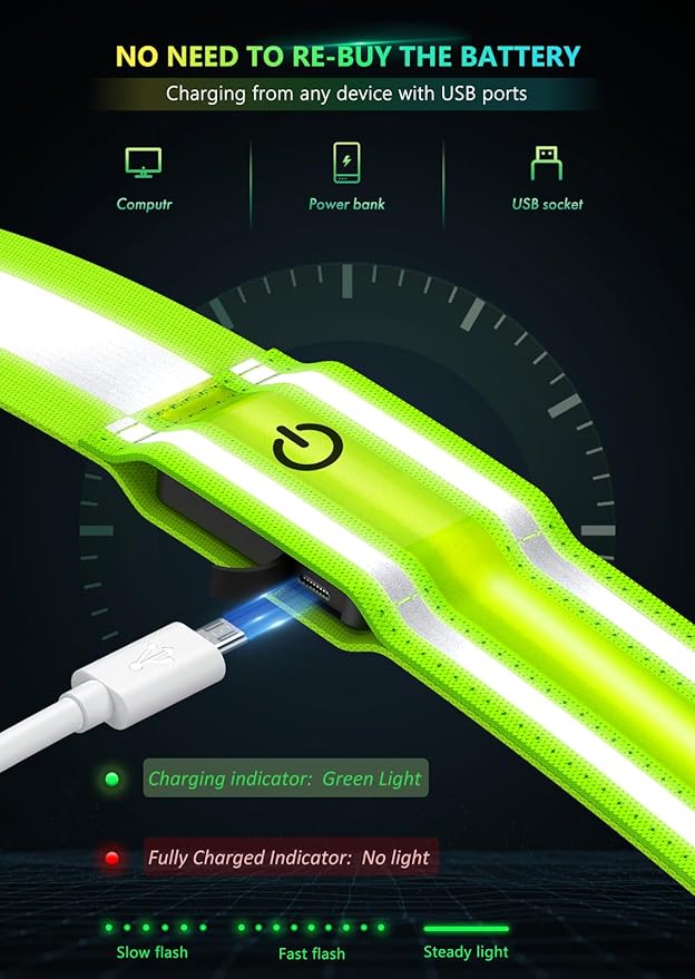 LED Reflective Belt Sash for Walking at Night, Night Running Safety Gear High Visibility Rechargeable LED Light Up Running Belt for Runners Walkers Men Women