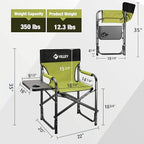 VILLEY Heavy Duty Directors Chair, Folding Camping Chairs, Portable Foldable Chair, for Camp Tailgating Lawn Picnic Fishing Beach, Supports 350 LBS, Green