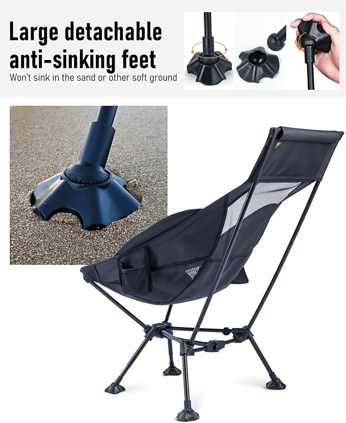 iClimb Ultralight Compact Camping Folding Beach Chair with Anti-Sinking Large Feet (Green - Triangular Frame High Back - 2PC)