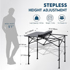 LOFTEY Folding Camping Table, Adjustable Height Aluminum Camp Table with Roll Up Top, Lightweight with Carry Bag, Portable for Camping, Backyard BBQ, Tailgating, 37.4" L x 21.7" W x 32" H, Black