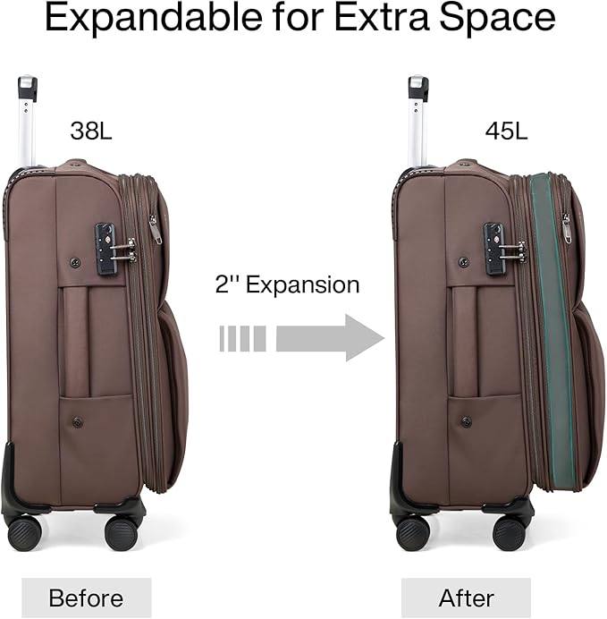 Hanke 28 Inch Luggage Softside Expandable Suitcases with Spinner Wheels, Travel Checked Luggage for Women Men(Coffee)