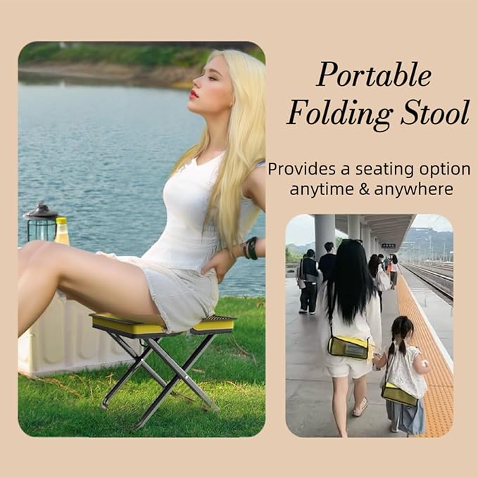 Portable Ultralight Foldable Stool, Camping Chair Fishing Stool, Handbag Style Pocket Foldable, Supports 330lbs for Camping, Hiking, Backpacking, Picnic, Outdoor & Travel (Yellow, Large)