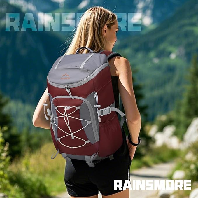 RAINSMORE Foldable Hiking Backpack for Women Men Packable Camping Backpack 40L Waterproof Hiking Daypack Bag Lightweight Collapsible Daypack for Travel Trekking Mountaineering Large Capacity Red