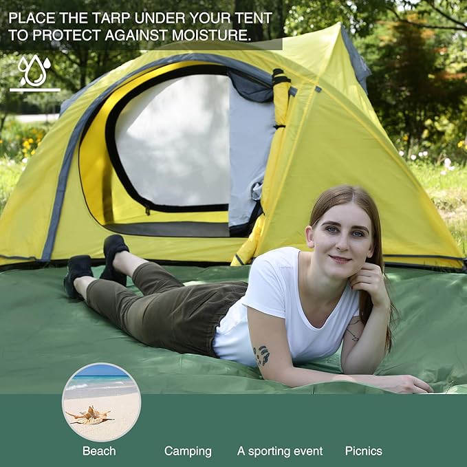 REDCAMP Waterproof Camping Tarp Lightweight to Cover Sun or Rain, Large Compact Tent Tarp Footprint for Ground or Under Tent, Green 95"x83"
