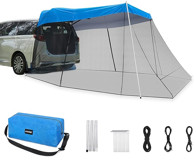 G4Free Car Awning Sun Shelter with Mosquito Net, Portable SUV Tent Tailgate Shade Car Canopy for Outdoor Camping Travel (Blue)