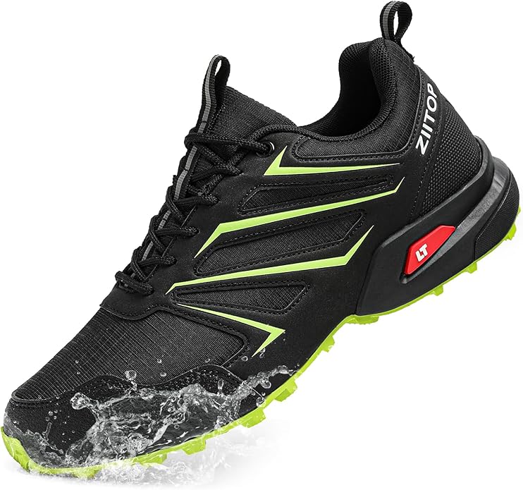 Mens Trail Running Shoes Waterproof Non-Slip Hiking Walking Sneakers for Outdoor Trailing Trekking Camping Quest Black