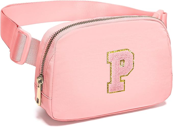 Gitus Customizable Belt Bag Fanny Pack for Girls Age 6-8 & 8-10 with Initial - Trendy Teen Girl Gifts (Light Pink)
