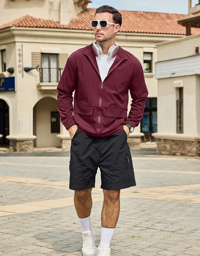 SEGANUP Men's Lightweight Windbreaker Jacket Outdoor Workout Windproof Dustproof Jacket Golf Hiking Wind Breaker with Pockets