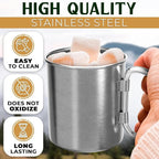 13.5 Oz Stainless Steel Camping Mug with Carabiner - Metal Camping Cup for Traveling, Lightweight and Heat-Resistant, Durable and Easy to Clean Hiking Cup, Comfortable to Hold and Drink