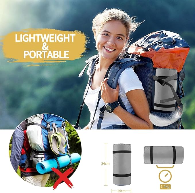 ONTYZZ Double Ultralight Inflatable Sleeping Mat 2 Person Camping Sleeping Pad Waterproof Sleeping Pad Built-in Foot Pump for Camping, Grey